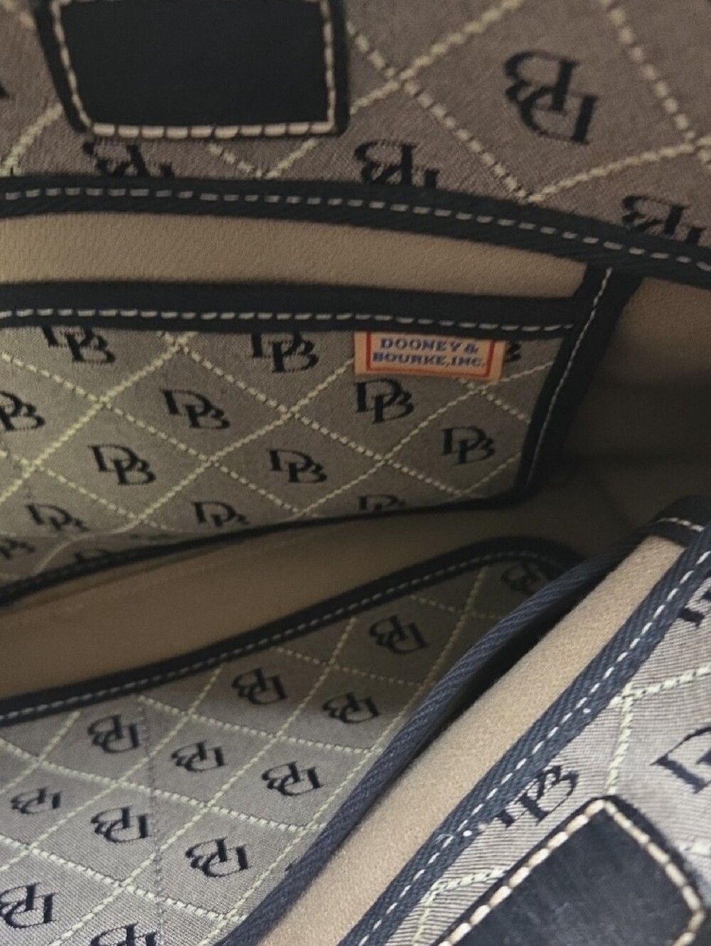 Dooney & Bourke Beige Logo Satchel with Black Trim - Picture 3 of 8